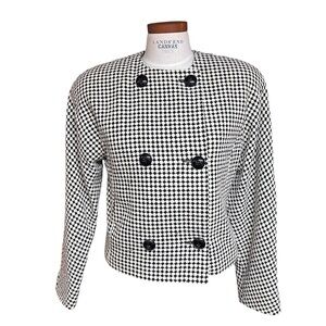 Linda Allard For Ellen Tracy Petites Blazer Women Sz 8 Black and White Check A11